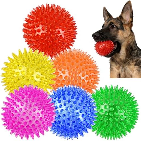6 Pack Squeaky Spiky Dog Balls, Puppy Chew Toys by Mkobon