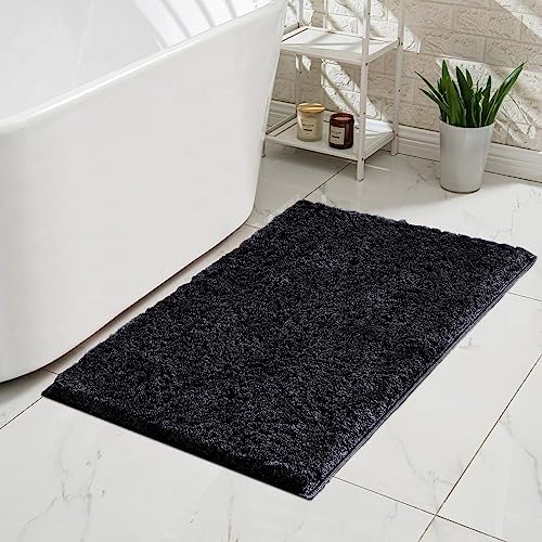 CozeCube 32"x20" Black Non Slip Microfiber Bathroom Rug Washable - Image 2
