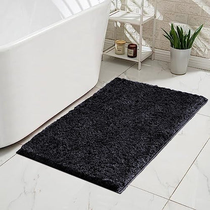 CozeCube 32"x20" Black Non Slip Microfiber Bathroom Rug Washable - Image 2