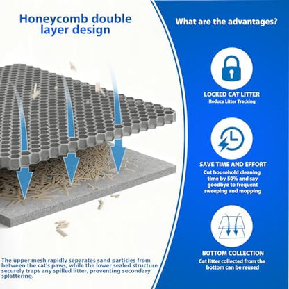 Cat Litter Box Mat, Double-Layer Honeycomb Litter Trap 35"x24" Gray - Image 6