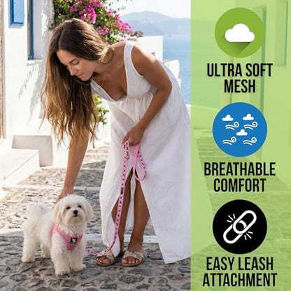 EcoBark Small Dog Harness, Luxury Soft Step in Mesh Vest, Baby Pink - Image 2