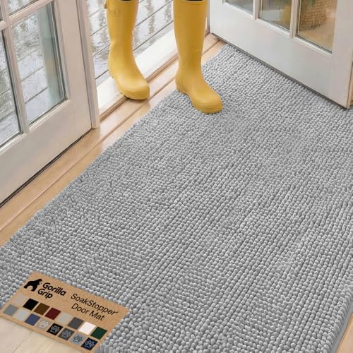 GORILLA GRIP SoakSTOPPER Dog Door Mat, Machine Wash and Dry, 60x36 Lt Gray by GorillaGrip