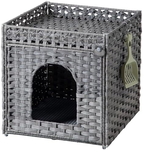 SETVSON Cat Litter Enclosure, Rattan PE Hidden Kitty House by SETVSON