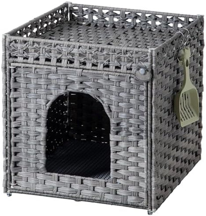SETVSON Cat Litter Enclosure, Rattan PE Hidden Kitty House by SETVSON