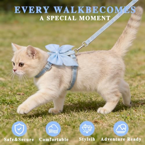 Tensho Blue Bow Cat Harness and Leash Set, Escape Proof - Image 2