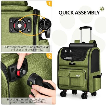 MGB Foldable Pet Carrier with Wheels, Olive Drab - Image 4