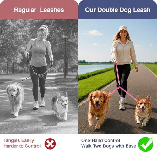 Double Dog Leash Padded Handle 360°Swivel No Tangle Dual Leash - Image 6