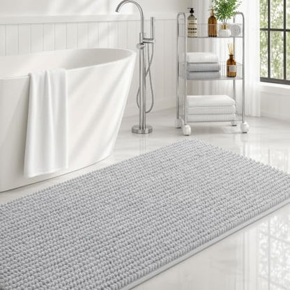 Ophanie Grey Bathroom Rugs 48x20, Soft Chenille Bath Mat, Non Slip Absorbent by Ophanie