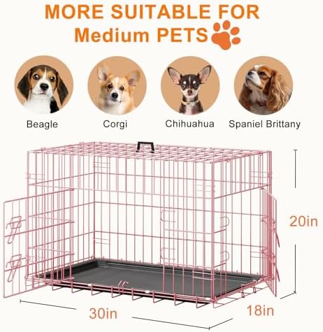 FDW | 30" Foldable Metal Dog Crate | Pink | Cage - Image 7