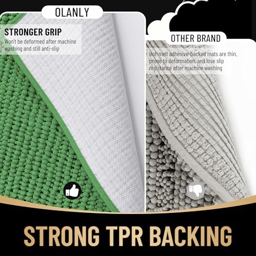 OLANLY Thick Chenille Bathroom Runner Rugs Mats 44x24, Olive Green - Image 5