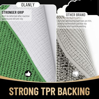 OLANLY Thick Chenille Absorbent Bathroom Rugs Mat 30x20, Olive Green - Image 5
