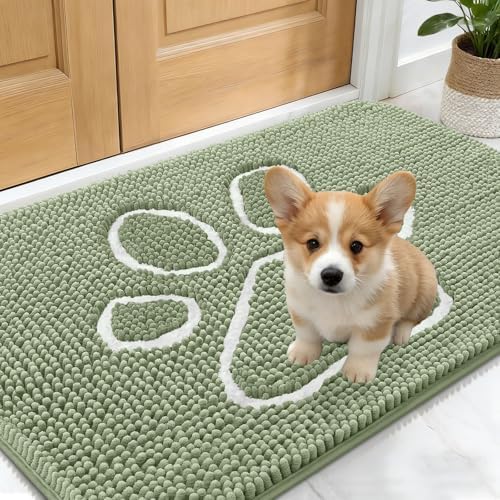OLANLY Dog Door Mat for Muddy Paws 24x16, Paw Print Design Chenille Mud Mat by OLANLY