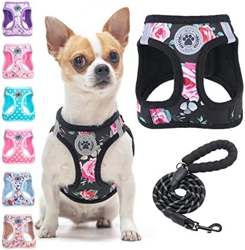 BEAUTYZOO Small Dog Harness and Leash Set, No Pull Puppy Pet Vest- Floral by BEAUTYZOO