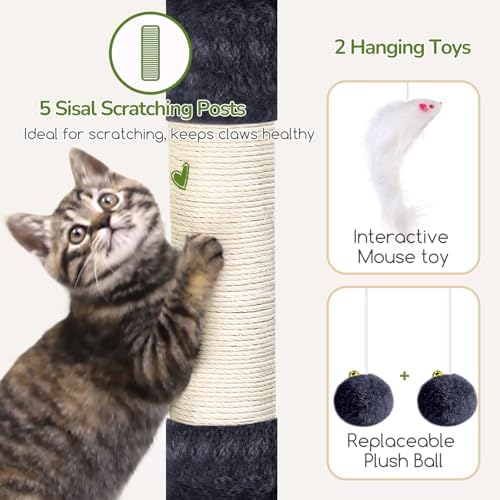 Globlazer 52in Cat Tree Tower for Indoor Cats, 2 Condos, Dark Grey - Image 5