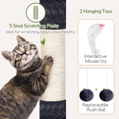 Globlazer 52in Cat Tree Tower for Indoor Cats, 2 Condos, Dark Grey - Image 5