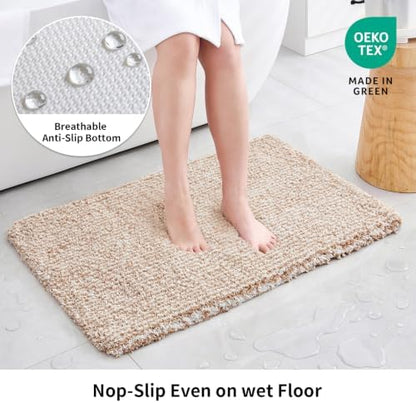 Disolla Beige & White Bathroom Rugs 24x48, Non-Slip Plush Thick Bath Mat - Image 2