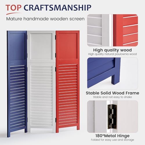3 Panel Room Divider, Folding Wood Privacy Screen - Image 7