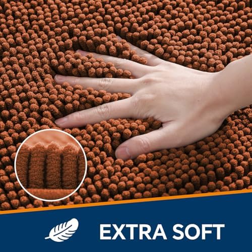 Chenille Bathroom Rug 20"x32" Rust, Non-Slip Plush Bath Mat - Image 3