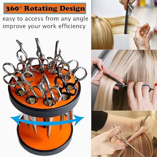 XDONEF Rotating Hair Scissors Holder, Wooden Salon Shears Container - Image 2