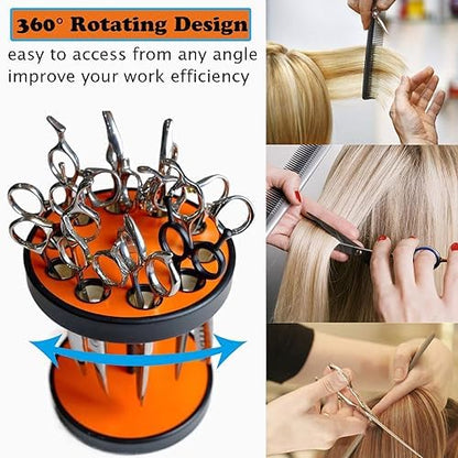 XDONEF Rotating Hair Scissors Holder, Wooden Salon Shears Container - Image 2