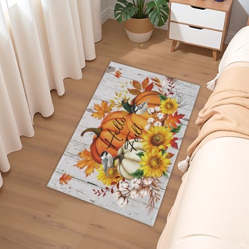 Giwawa Hello Fall Bath Rug Orange Pumpkin Bathtub Mat Non Slip Absorbent - Image 6