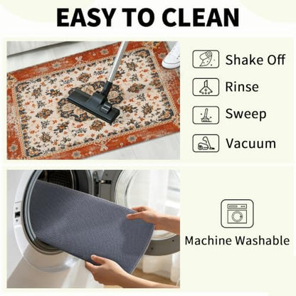 Giwawa Ethnic Boho Bath Rug Rust Coral Floral Plush Kitchen Mat 20x32 Inch Soft - Image 7