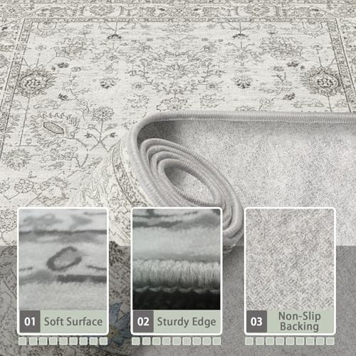 Grey Floral Hallway Runner Rug 2x8 - Image 2