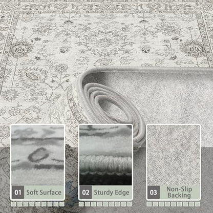 Grey Floral Hallway Runner Rug 3x7 - Image 2