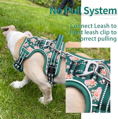HEELE Dog Harness, Reflective, No Pull No Choke, Flower Grass Green - Image 4