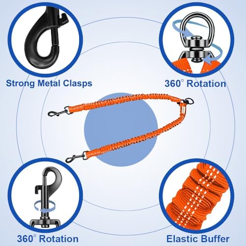 MingXpets Double Dog Leash, 360° Swivel Tangle Free Bungee Walking Training - Image 3