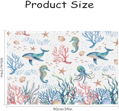 Giwawa Coastal Ocean Bath Rug Seahorse Whales Bathtub Mat Extra Absorbent - Image 3