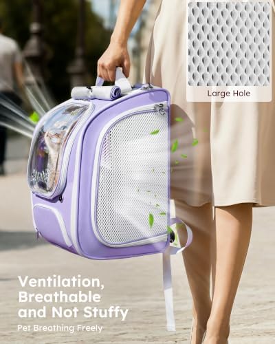 Pecute Cat Backpack Carrier, Large Space Cat Bubble Backpack, Light Purple - Image 3