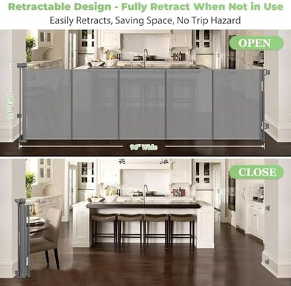 96 Inch Wide Reinforced Retractable Dog Gate, Prevents Crawling Under - Image 3