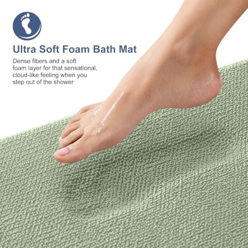 OLANLY Memory Foam Bathroom Runner Rugs 40x24, Absorbent Mat, Sage Green - Image 2