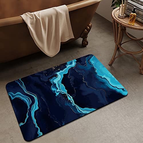 Bath Mat Rug, Deep Blue Gold Marble Non Slip Quick Dry Super Absorbent Thin - Image 3