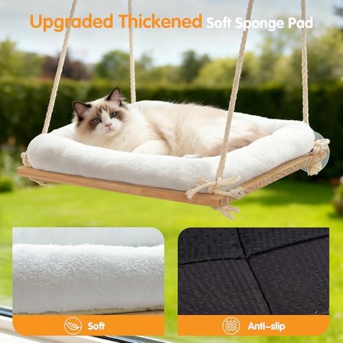 Cat Window Perch Hammock with Solid Wood Seat & Plush Cushion - Image 5