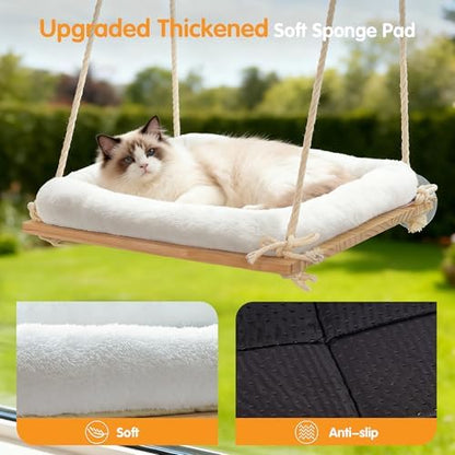 Cat Window Perch Hammock with Solid Wood Seat & Plush Cushion - Image 5