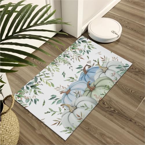 Giwawa Fall Blue Pumpkin Bath Rug Autumn Harvest Bathtub Mat Non Slip Absorbent - Image 6