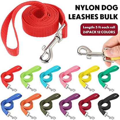 Hillban 24 Pack Nylon Dog Training Leash Bulk 5 ft, Bright Colors - Image 2
