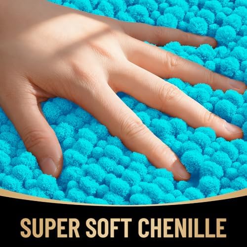OLANLY Thick Chenille Small Bathroom Rugs Mats 24x16, Aqua Sky - Image 2