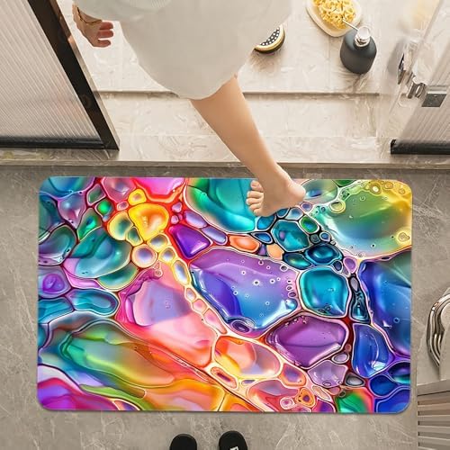 Bath Mat Rug, Rainbow Bubble Non Slip Quick Dry Super Absorbent Thin Bathroom - Image 7