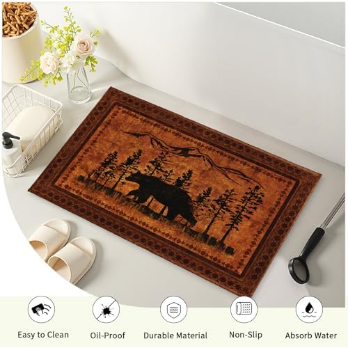 Giwawa Forest Bear Bath Rug Rustic Cabin Absorbent Plush Floor Mat 20"x32" Soft - Image 4