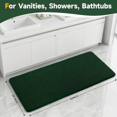 Ophanie Green Bathroom Runner Rugs 60x24, Soft Chenille Bath Mat, Non Slip - Image 2