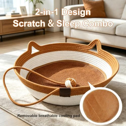 2-in-1 Cat Bed with Scratch Pad, Cotton Rope Woven, Removable Breathable - Image 2