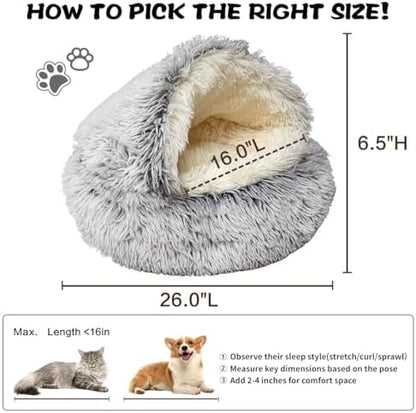 ShinHye Plush Fluffy Hooded Cat Bed Cave, Cozy - Image 2
