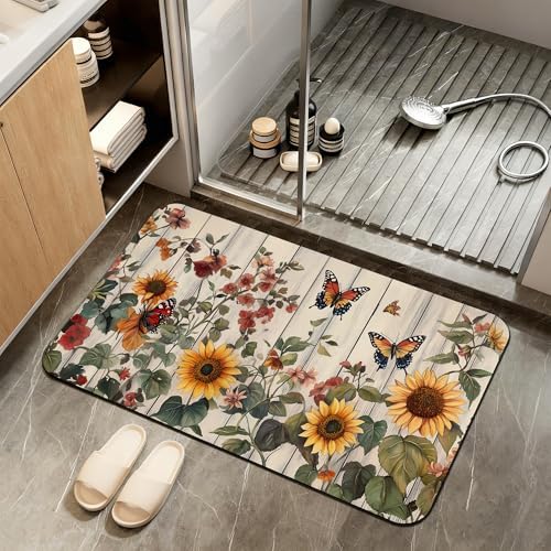 Vintage Flower Bathroom Rugs, Bath Mats by ZTHLL