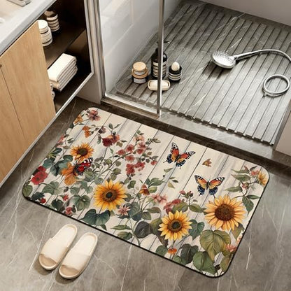 Vintage Flower Bathroom Rugs, Bath Mats by ZTHLL