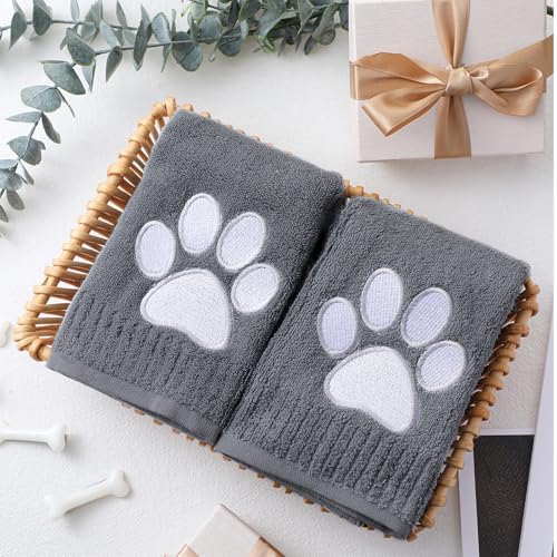 SmoothNovelty 2 Pcs Dog Paw Hand Towels Grey Bathroom Decor 14x29 Inch - Image 6