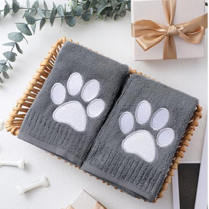 SmoothNovelty 2 Pcs Dog Paw Hand Towels Grey Bathroom Decor 14x29 Inch - Image 6