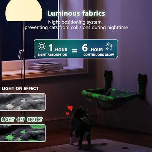 JUNSPOW Cat Window Perch Cordless, Glow in The Dark & Stable Cat Beds- - Image 2